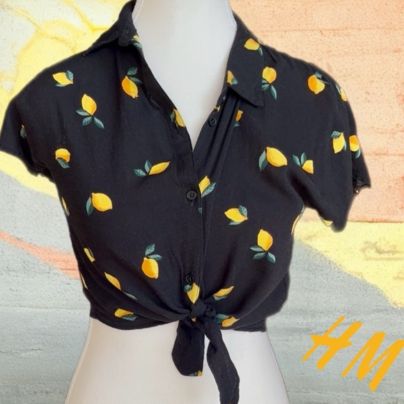 H&M Black Shirt with Lemon Pattern - Picture 3 of 10